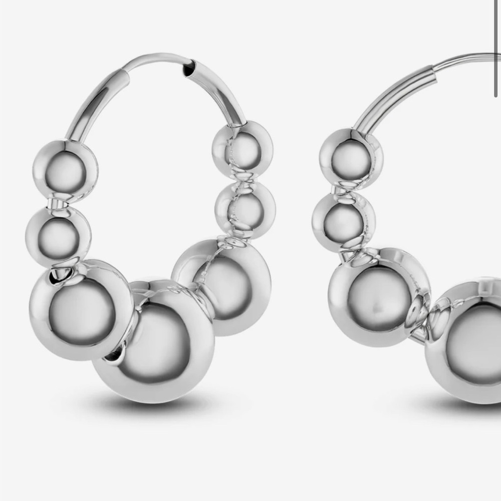 Lightweight Silver Bubble Hoops (Pair) - image 6
